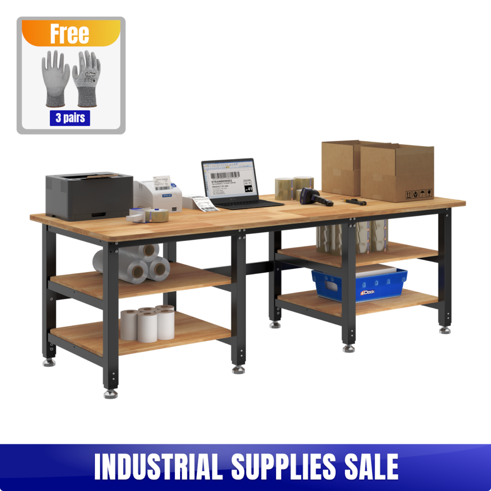 Heavy-Duty Industrial Packing Table – 90" × 35", 3000 lb, Optional Shelves_4Dock
